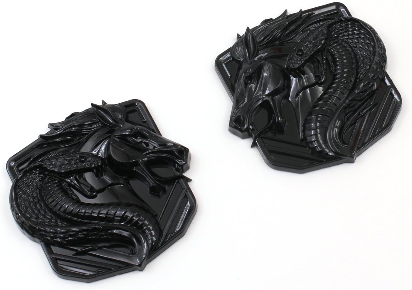 Pair Custom Dark Horse Cobra Style Emblem Compatible with 2011-2024+ Mustang F150 Dark Coyote Badge (Gloss Black)