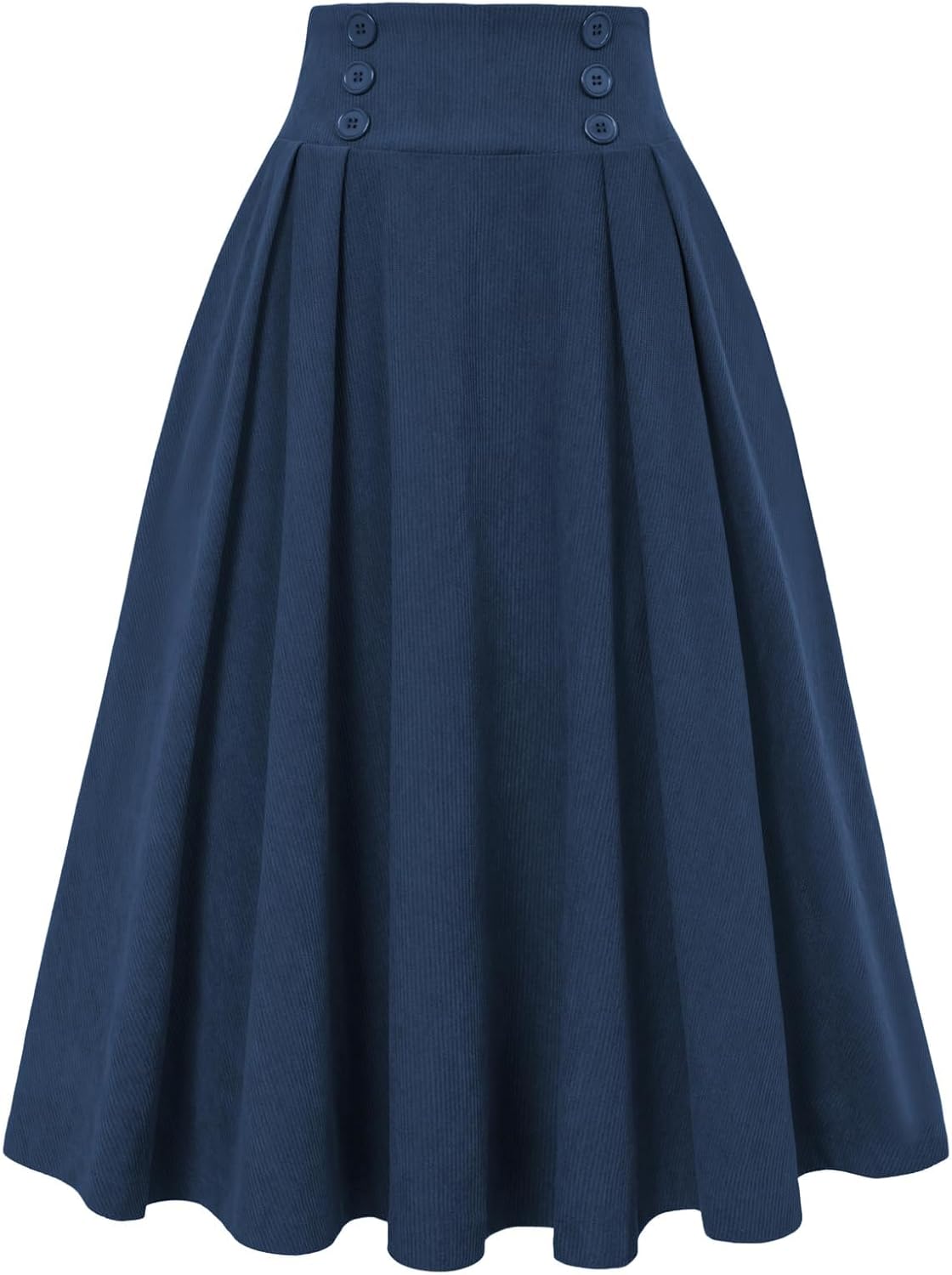 Belle Poque Women's Vintage High Waist Pleated Midi A-Line Skirt with Pockets