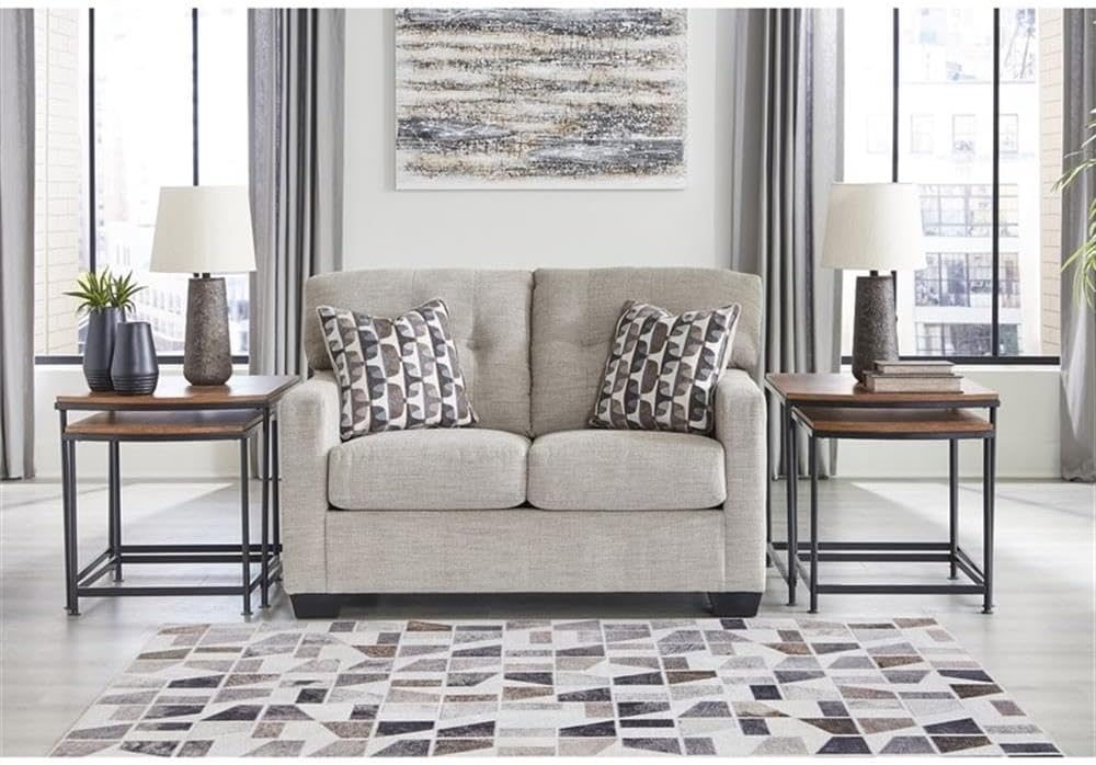 BOWERY HILL Loveseat & Sofa Set in Pebble Upholstery with Tufted Back