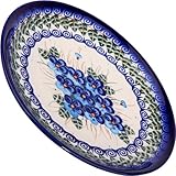 Polish Pottery Ceramika Boleslawiec,  1102/162, Dessert Plate 19, 7 1/2 Inches in Diameter, Royal Blue Patterns with Blue Pansy Flower Motif