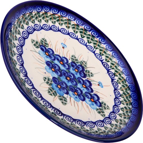 Polish Pottery Ceramika Boleslawiec, 1102/162, Dessert Plate 19, 7 1/2 Inches in Diameter, Royal Blue Patterns with Blue Pansy Flower Motif
