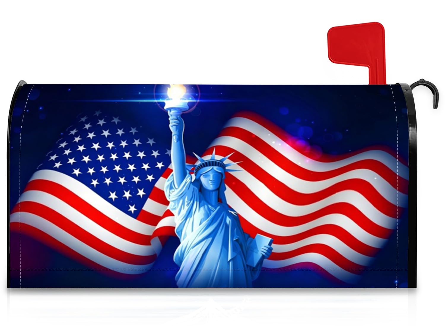 GICDSU Patriotic American Flag Statue of Liberty Magnetic Mailbox Cover Standard Size 18x21 inch,Waterproof Durable 4th of July Independence Day Garden Yard Outdoor Mailbox Wrap for USA Holiday