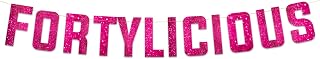 Pre-Strung Fortylicious Pink Glitter Banner - Funny 40th Birthday and Anniversary Decorations for Men and Women - Party Supplies and Gifts