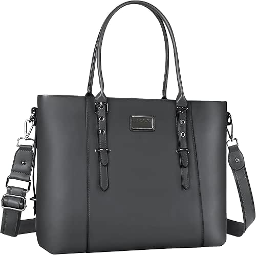 MOSISO Laptop Bag for Women, Waterproof Vintage PU Leather Briefcase