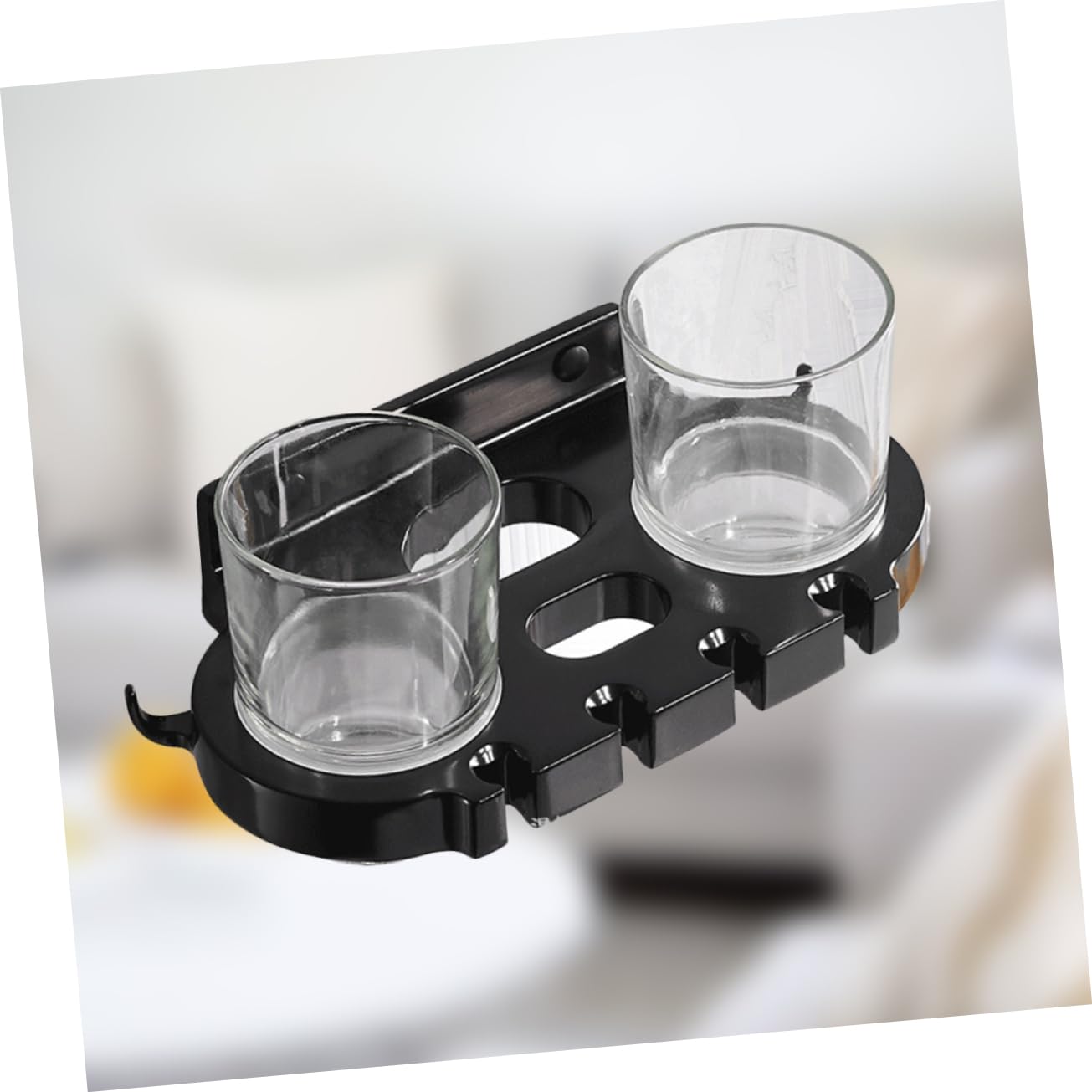 Soporte de Negro Aluminio de Dientes Space Cepillos Multifuncional sin Taladro con Doble Vaso y Ganchos Accesorios de Baño