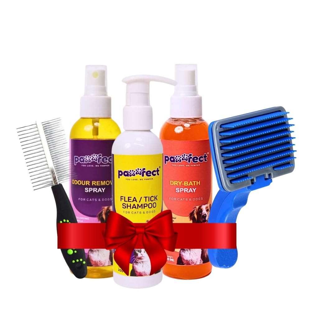 Pawwfect Pet Grooming Kit: Tick & Flea Shampoo, Dry Bath, Odour Remover, Slicker Brush, and Double-Sided Comb Combo for Complete Pet Care (B0CST49J1J) Amazon Price History, Amazon Price Tracker