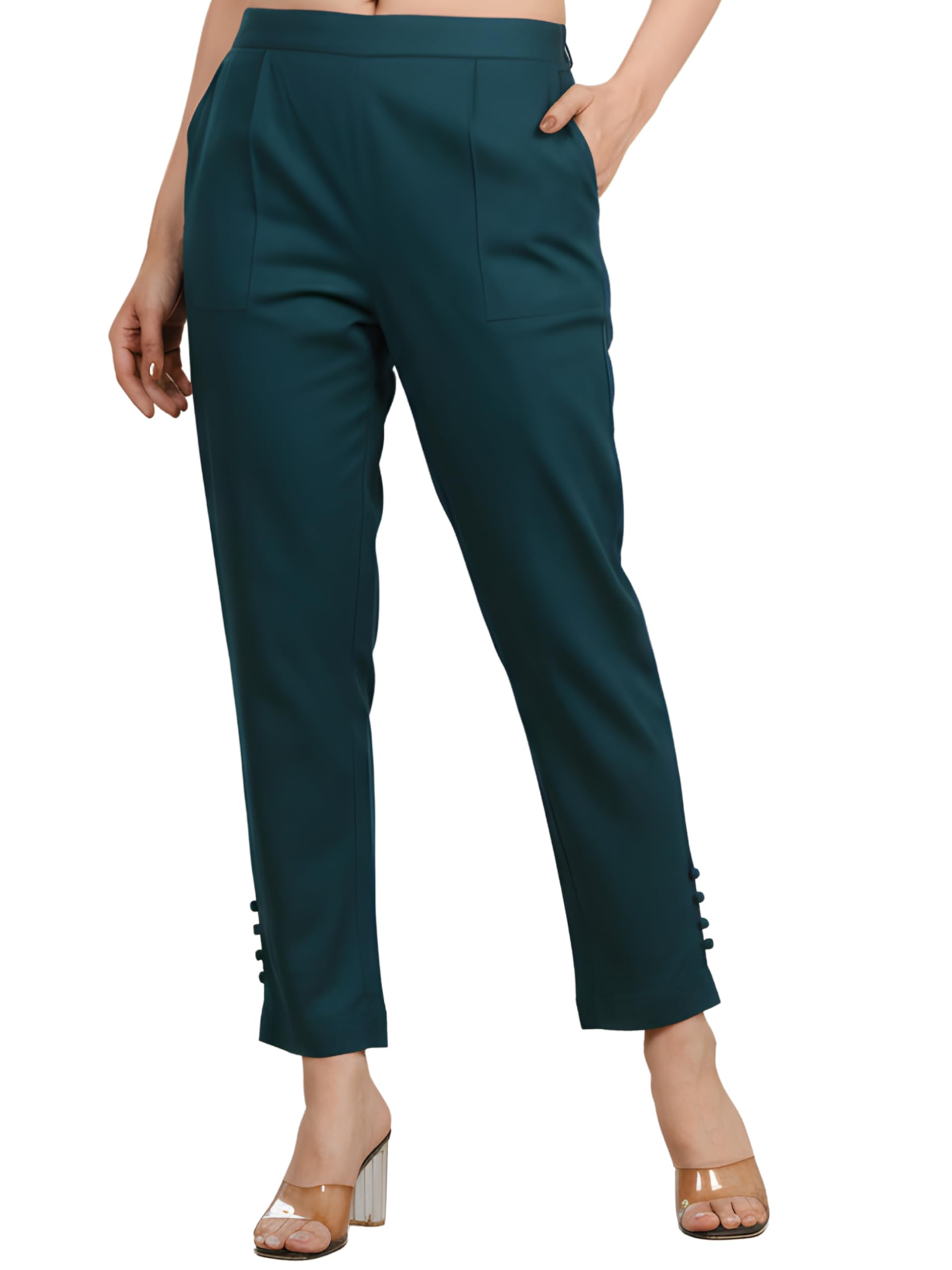 Yash Gallery Women's Regular Fit Mid Rise Solid Lycra Trouser Regular Pants