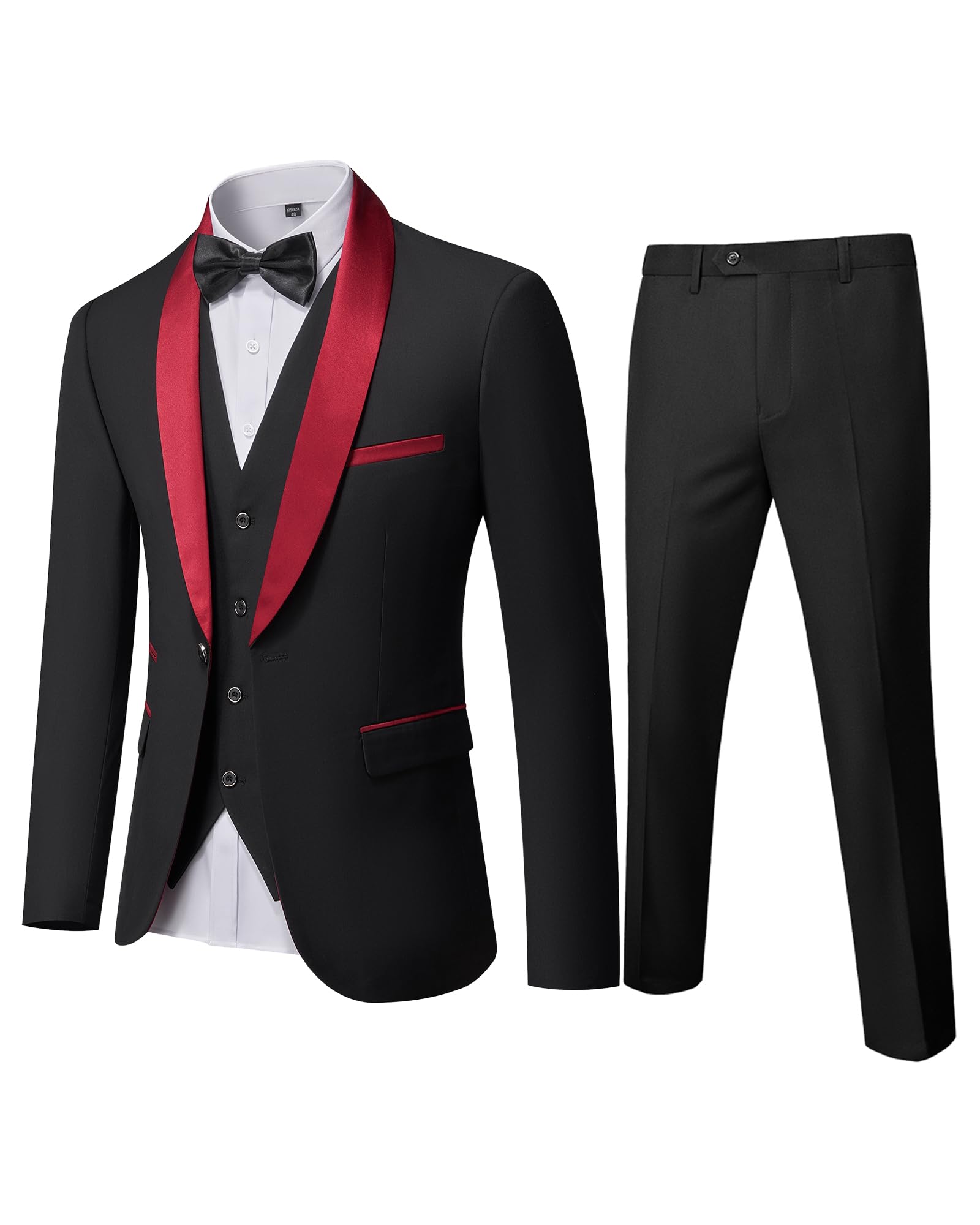 MY'SMens 3-Piece Suit Shawl Lapel One Button Tuxedo Winter Fabric Slim Fit Premium Dinner Jacket Vest Pants & Tie Set