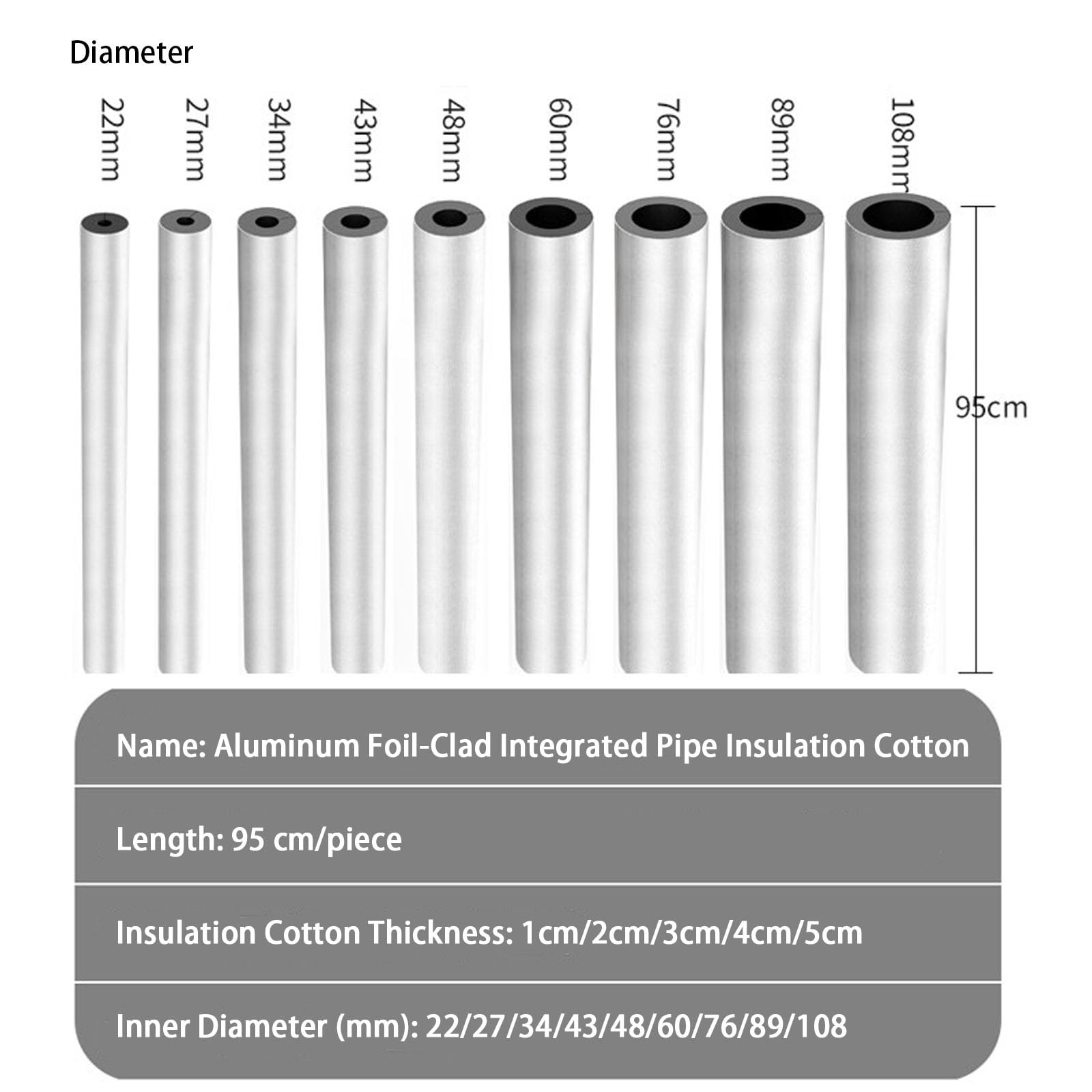 Coquilla Aislante - Tubo de Espuma De Aluminio Autoadhesivo, Tubo Espuma Aislante para Aire Acondicionado y Tuberías de Agua, 10-50mm Aislamiento de Tuberías