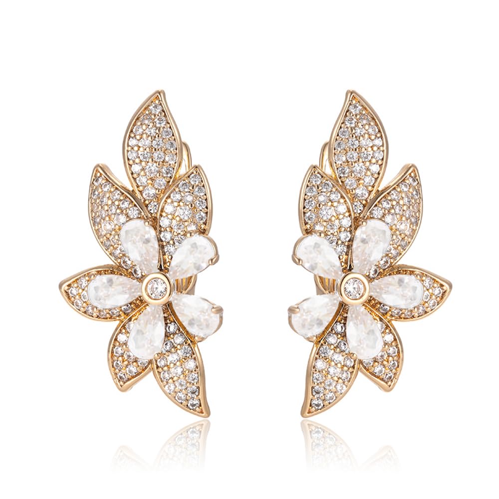XUPING Crystal Flower Stud Earrings 18k Gold Plated Cubic Zirconia Hypoallergenic Floral Jewelry For Women