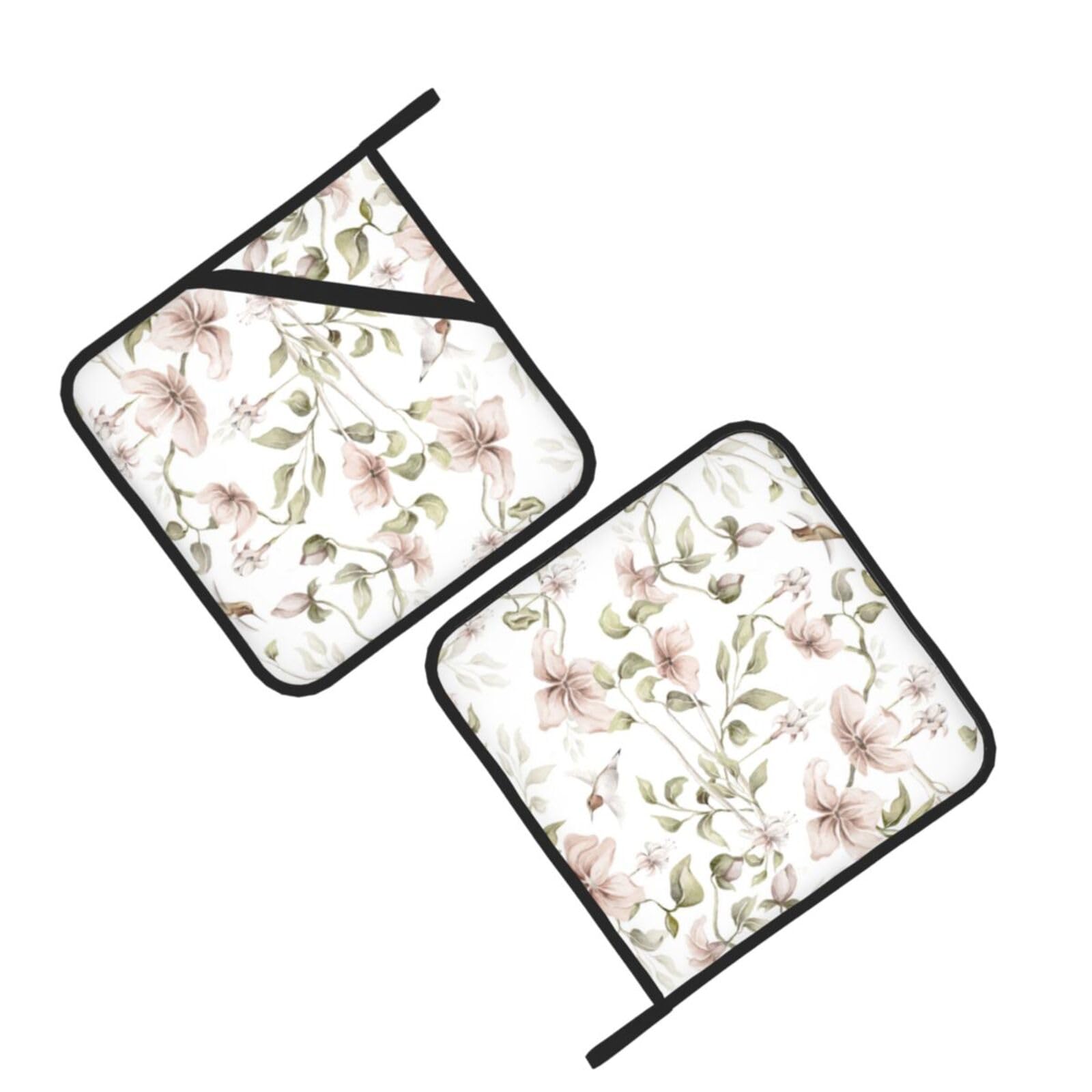 Watercolor Floral Pattern Printed Oven Pot Holders Set of 2 Pcs Heat Resistant Kitchen Microwave Potholders for Cooking Baking Grilling