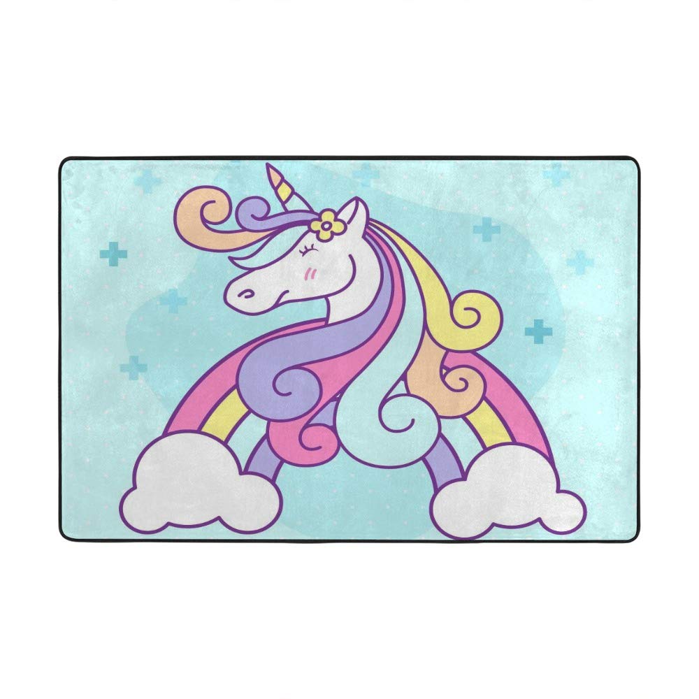 Tapis licorne grande taille lavable en velours épais pour chambre d'enfant