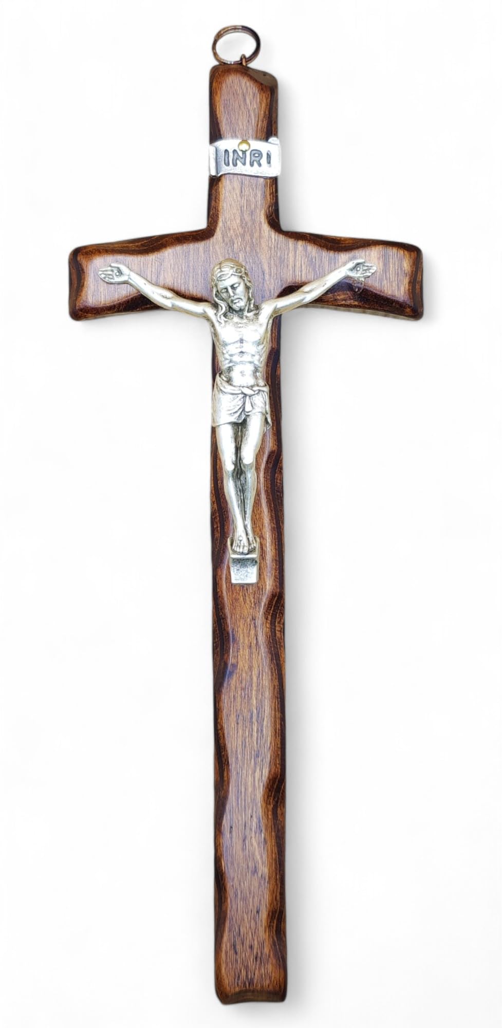 Oak Wood Crucifix Jesus On Cross INRI Metal Figure Simple 11" Made In Germany - Foto 5
