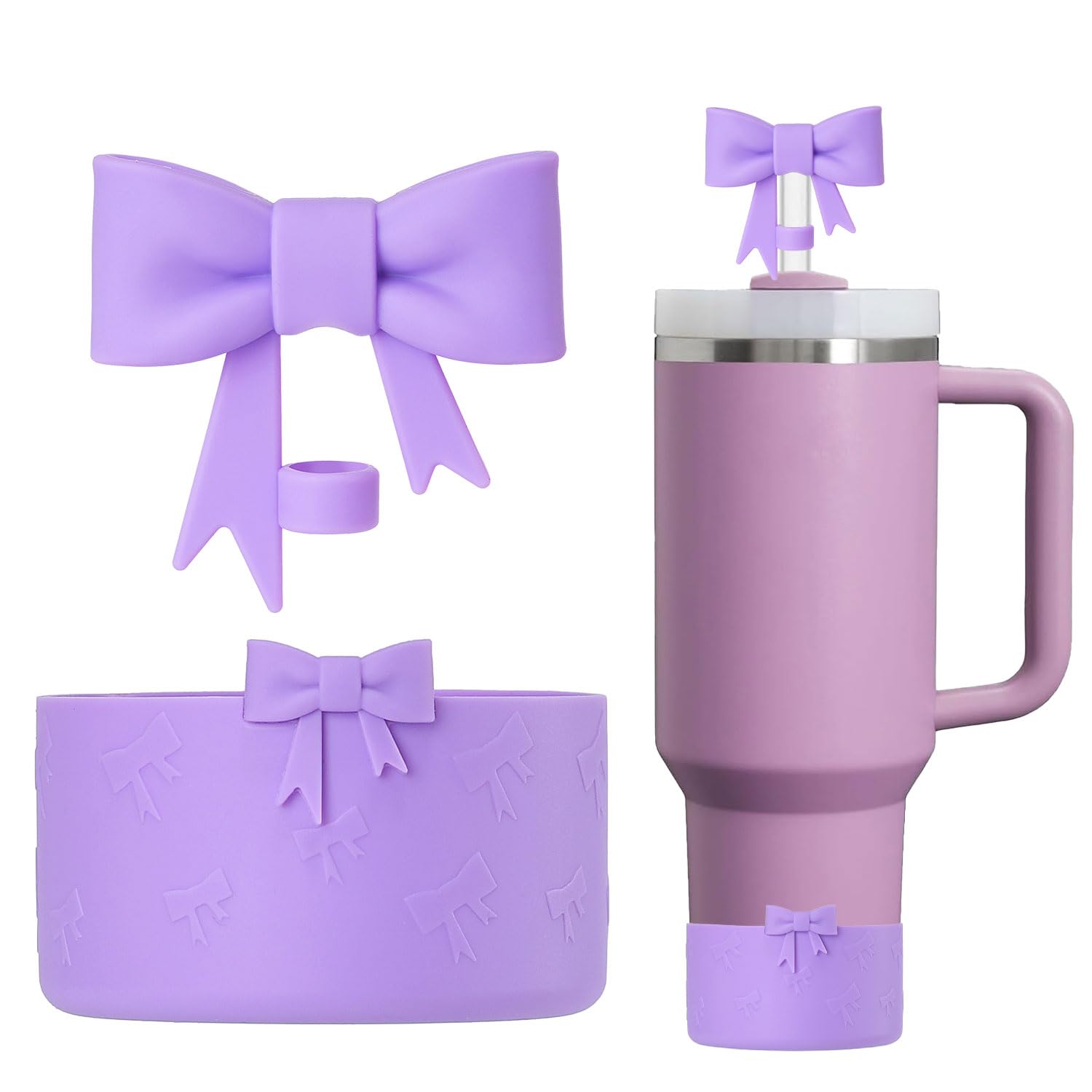 Lnulyaciy Bow Silicone Protective for Stanley Boot for 20/30/40Oz, 2 Pack for Stanley Cup Accessories Compatible 12-24Oz for Hydroflask Boot and More