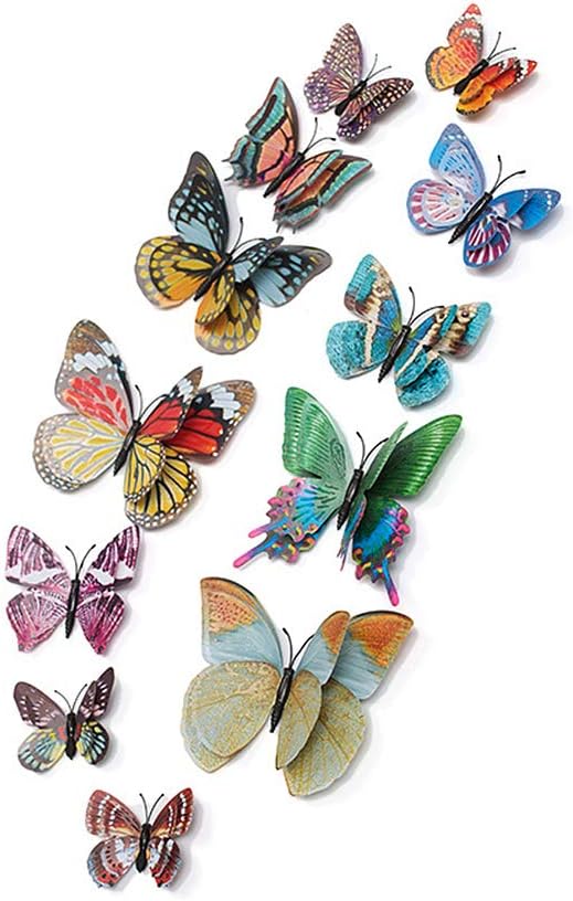 3D Luminous Butterfly Wall Sticker,12 Pcs Glow in the Dark Double-layer Butterfly Decals with Magnet and Double-sided Tape,Art Wall Stickers Fridge Sticker for Home Living Room Children Room Decor