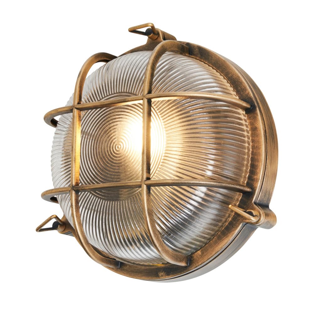 Litecraft Gold Remy Wall Light Outdoor Ip44 Rated Bulkhead Fitting - (, Round)
