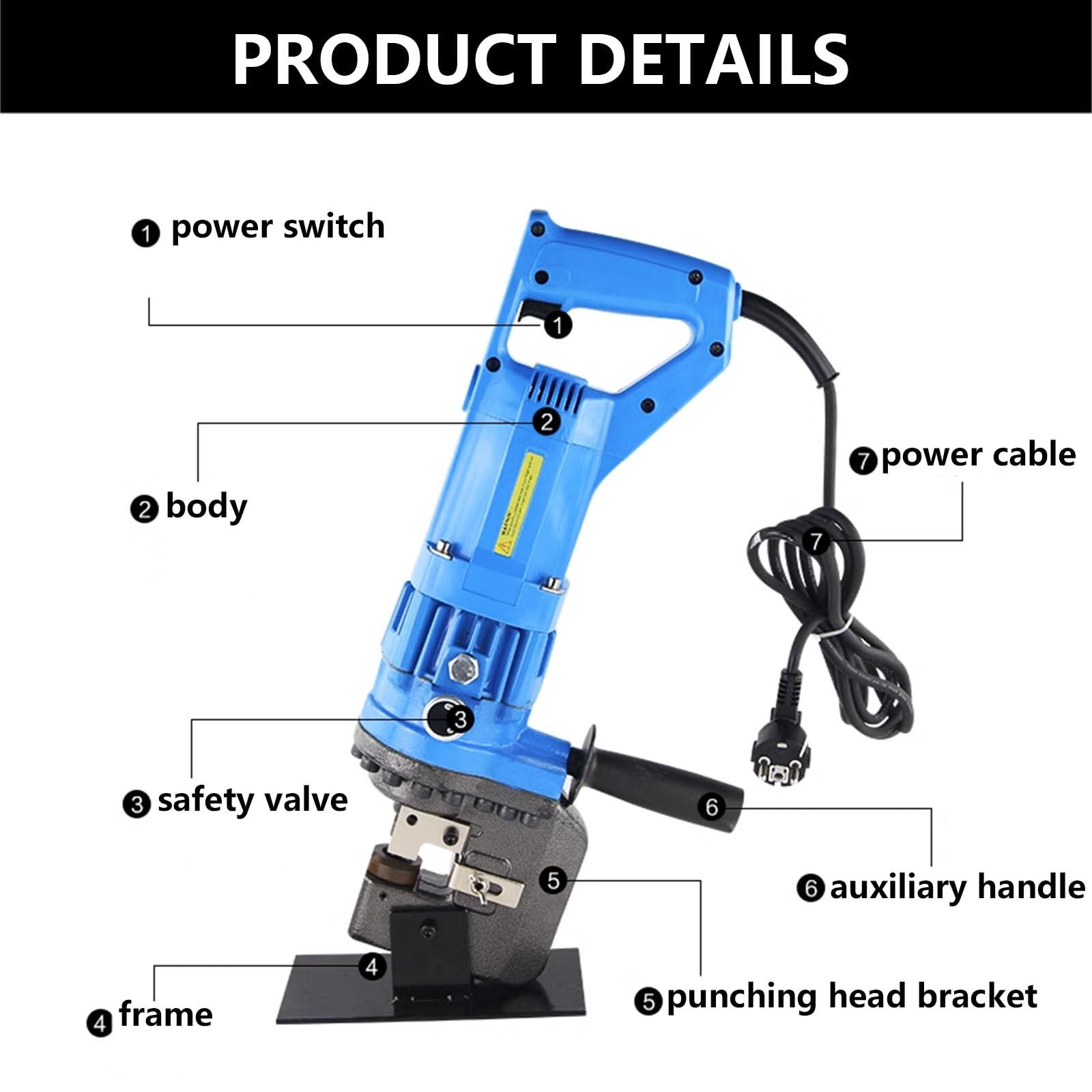 110V/220V Elektryczny Dziurkacz Hydrauliczny, Dziurkacz Do Blachy Stalowej,10T, Do Blachy Stalowej O Grubości Od 6,5 mm Do 20 mm,Kątownik Stalowy,żelazo,Miedź,Aluminium,Anglesteel-220V