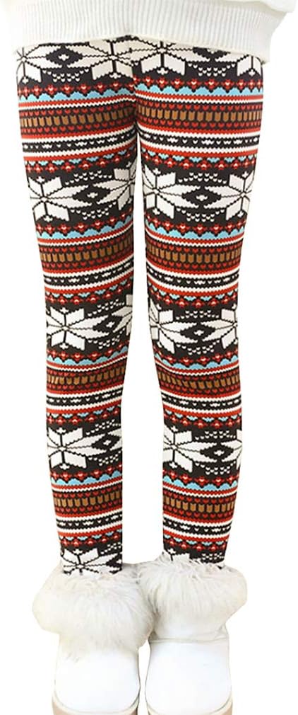 Rysly Girls Winter Thick Warm Long Pants Printing Fleece Lined Leggings