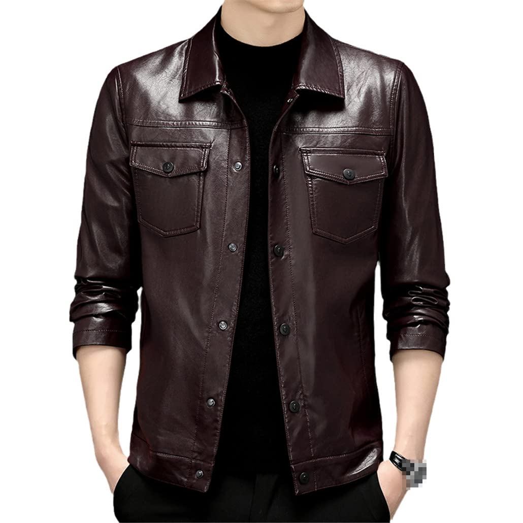 Blouson en cuir synthétique café à col revers - Style mode homme XL