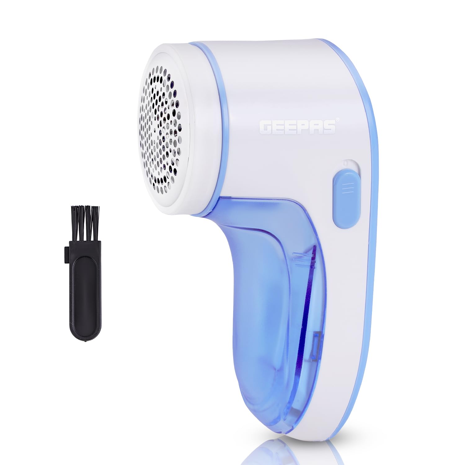 Geepas Blue Lint Remover | Electric Fabric Shaver For Clothes Wool Cotton Upholstery Pills | Portable Bobble Remover Battery Operated | Detachable Lint Collector Auto Shut-Off Safety | 2 Year Warranty