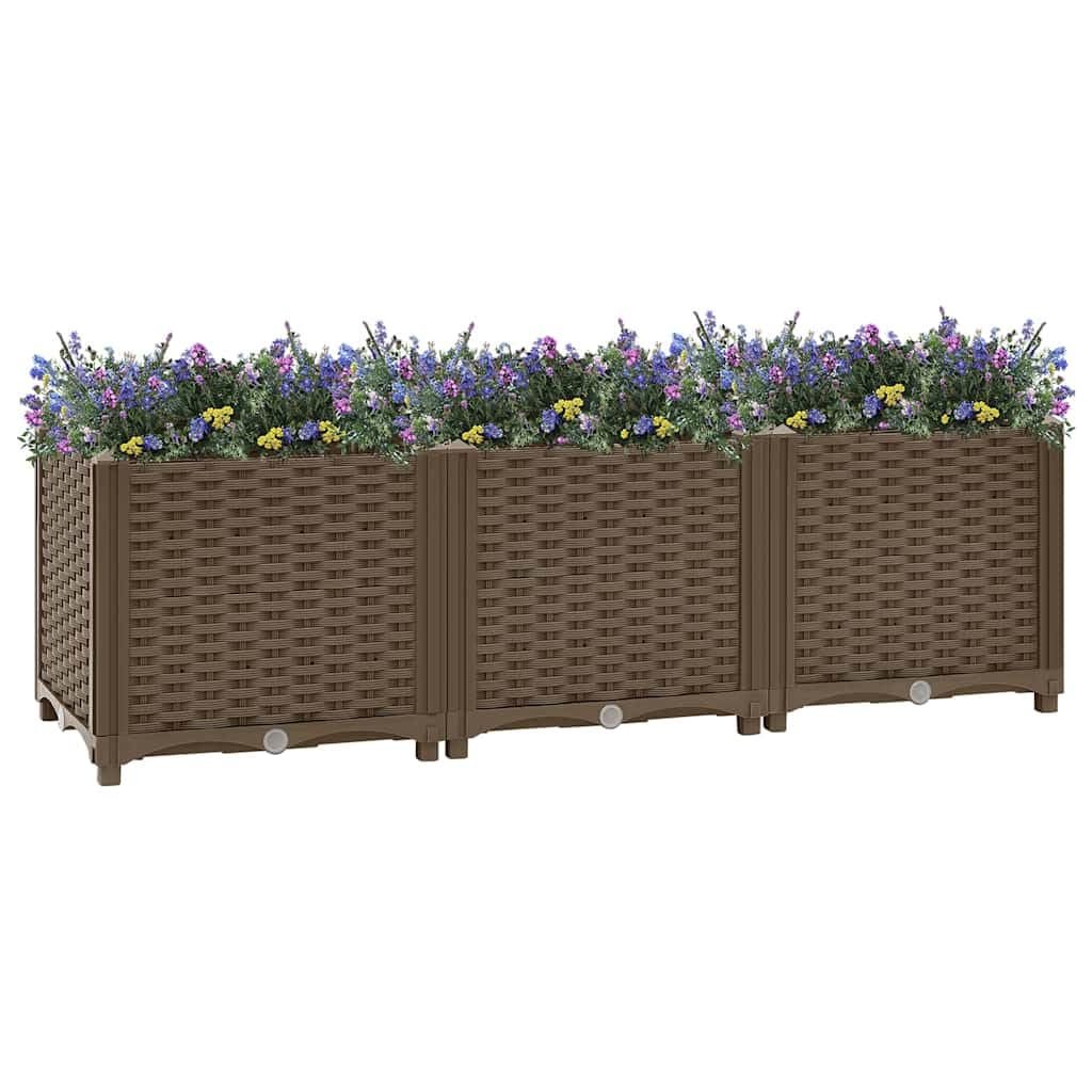 Homvdxl Raised Garden Bed, Rattan-Look, Outdoor Elevated Plastic Planter Box with Drainage Holes, for Growing Plants, Vegetables, Flowers and Herbs - Brown, 120x40x38 cm