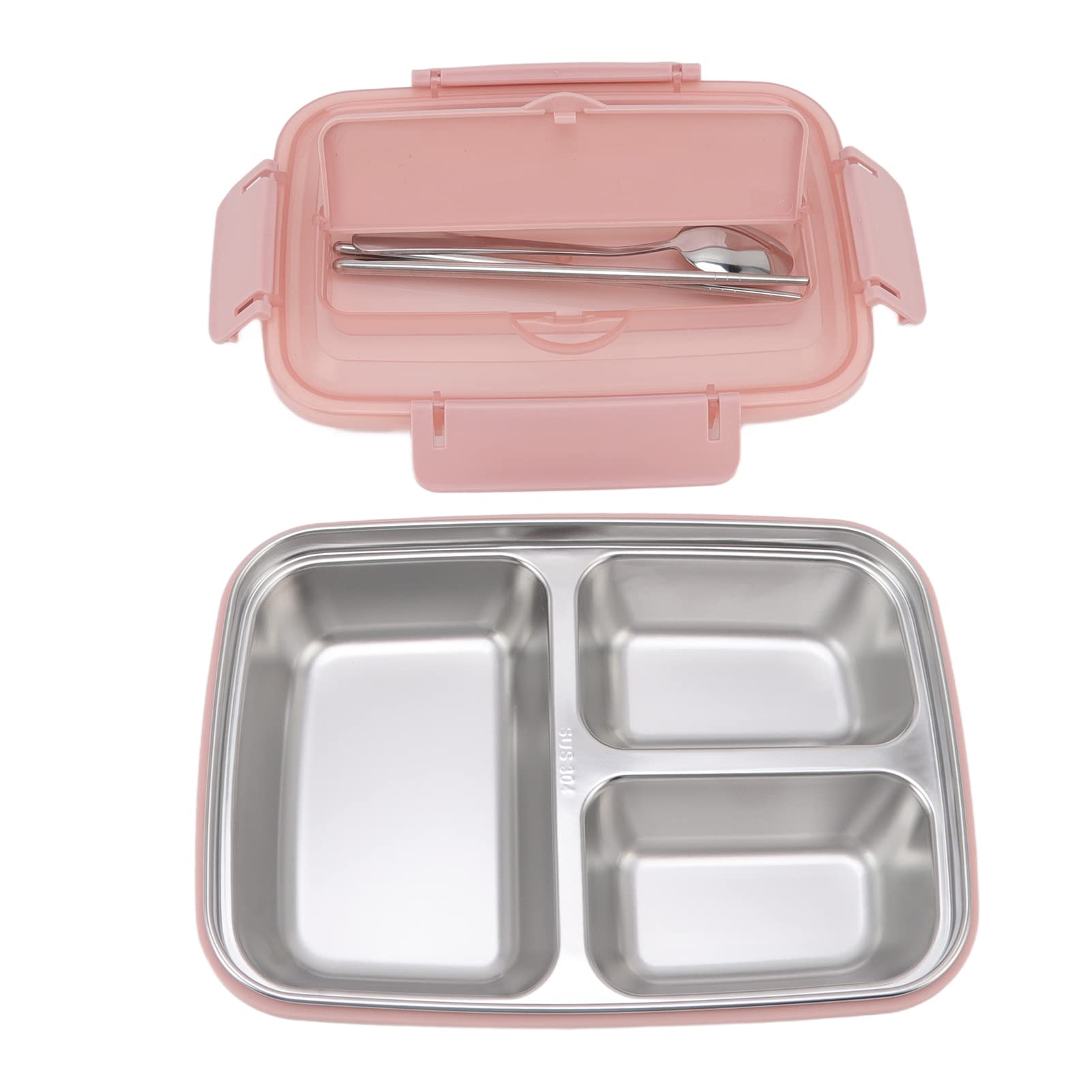Boîte à lunch Boîte à lunch portable en acier inoxydable 304 à 3 compartiments(Pink)