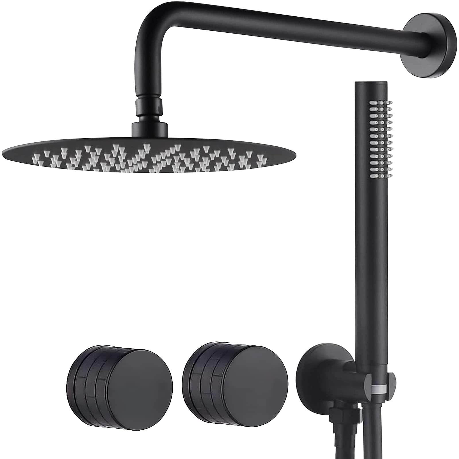 TRUSTMI Sistema de ducha de lluvia de latón de 10 pulgadas con grifo de ducha de mano (válvula rugosa incluida), color negro mate