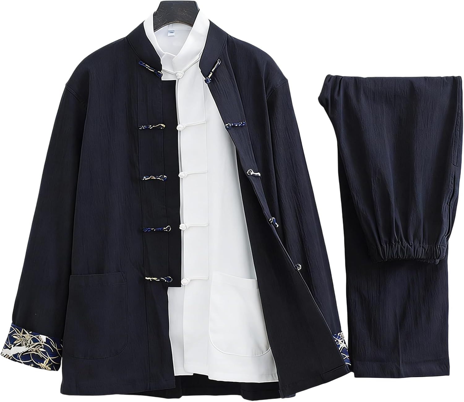 Cotton Linen Tai Chi Uniform Set Tang Suit, Chinese Traditional Martial Art Long Sleeved Coat Tops Pants Loose Kung Fu Sui