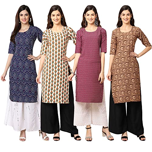 Image of Pinkmint Women's Crepe Digital Print Straight Kurta [Pack of 4] (CCV-334-338-339-335)