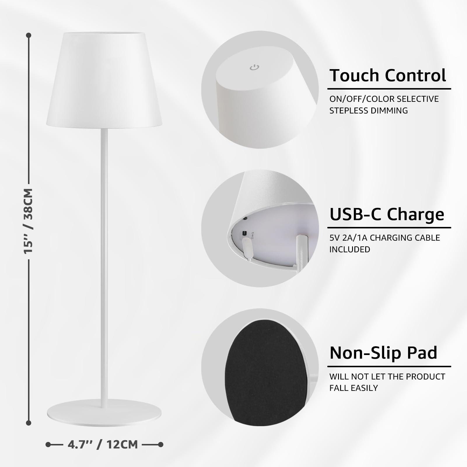 MALUX 2 pezzo Lampada da tavolo a LED senza fili con touch, ricaricabile per interni ed esterni, 3 temperature di colore senza livelli continui, funzione timer, lampada a batteria per esterni