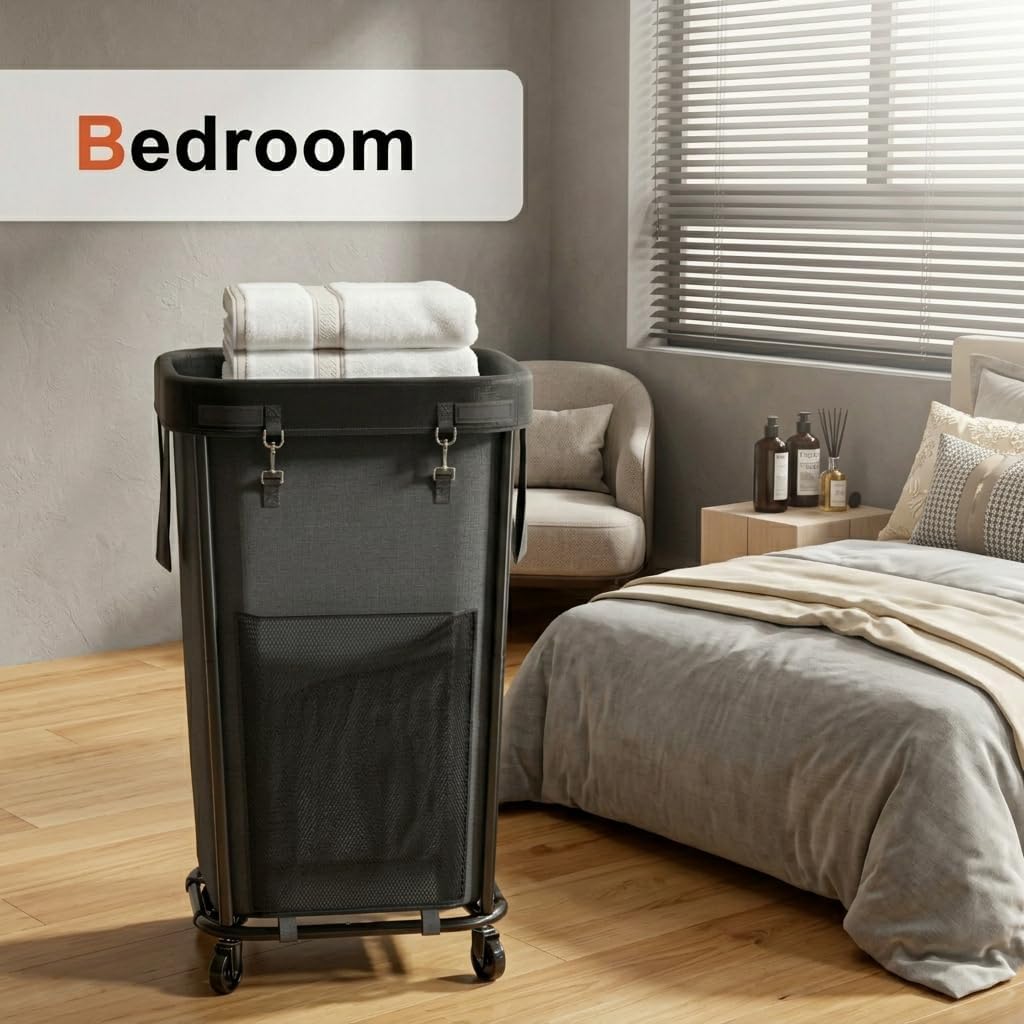 Homedepal 160L Rolling Laundry Basket with Wheels & Removable Bag - Easy‑Move Hamper for Bathroom and Laundry Room (160L Black with Cover)