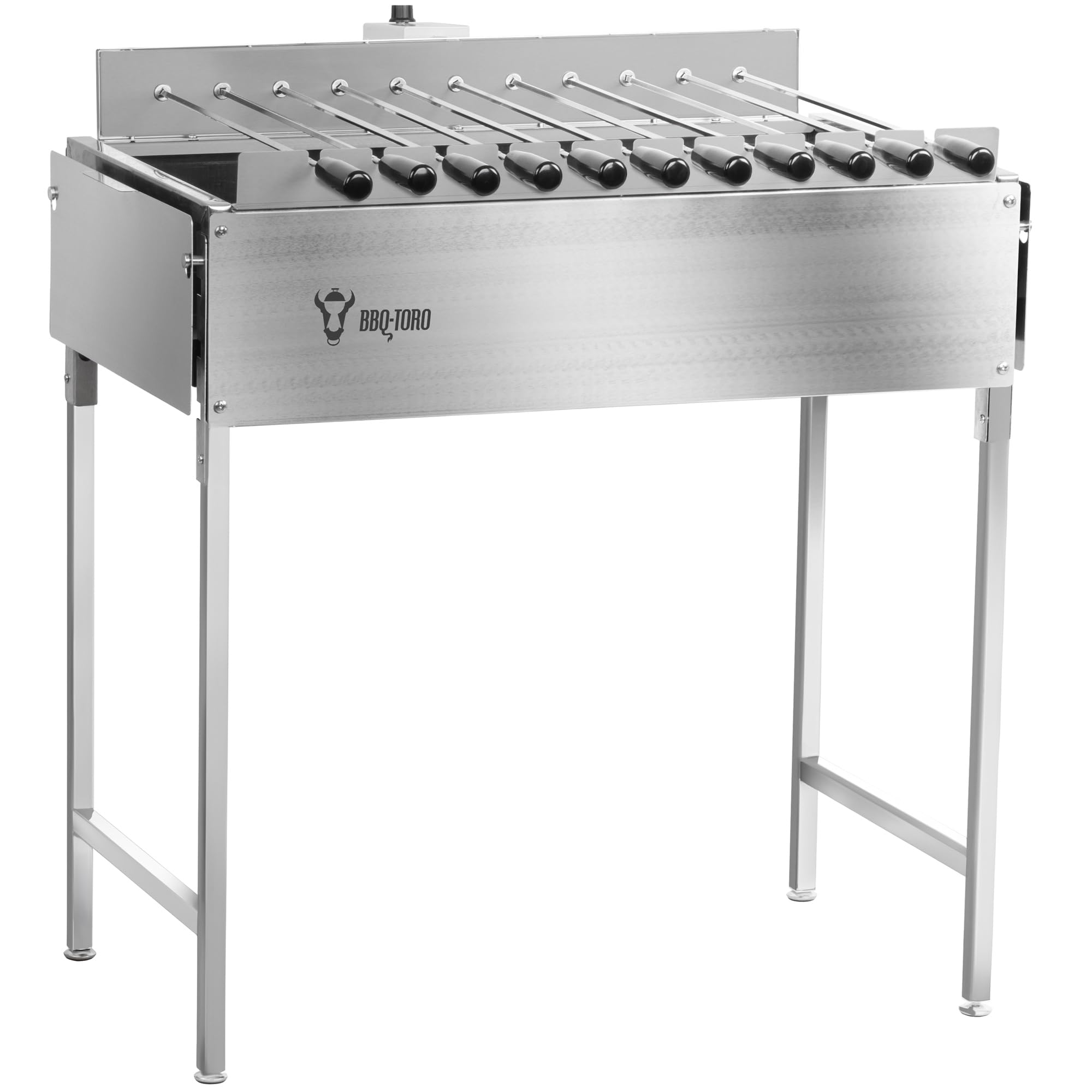 BBQ-Toro Griglia a carbone di legna con girarrosto elettrico | Griglia con girarrosto in acciaio inox con 11 spiedini e motore | Con spina e USB