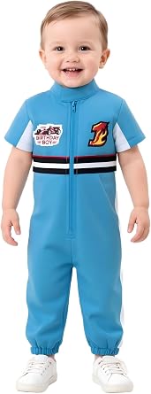 IWEMEK Toddler Boy Race Car Driver Jumpsuit 1st 2nd 3rd Birthday Cake Smash Outfit Kids Racing Suit One Piece Racer Romper
