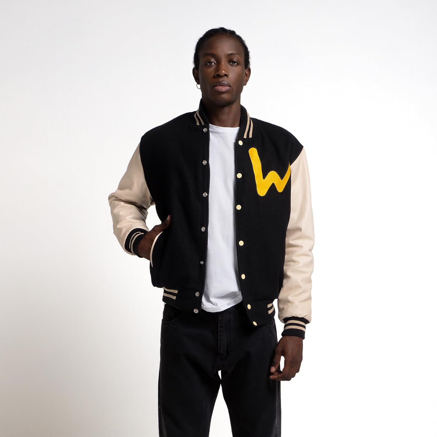 Wool & Lamb Leather Bomber | “W” Logo Front & Embroidered Hunter Club Design | Unisex Streetwear from