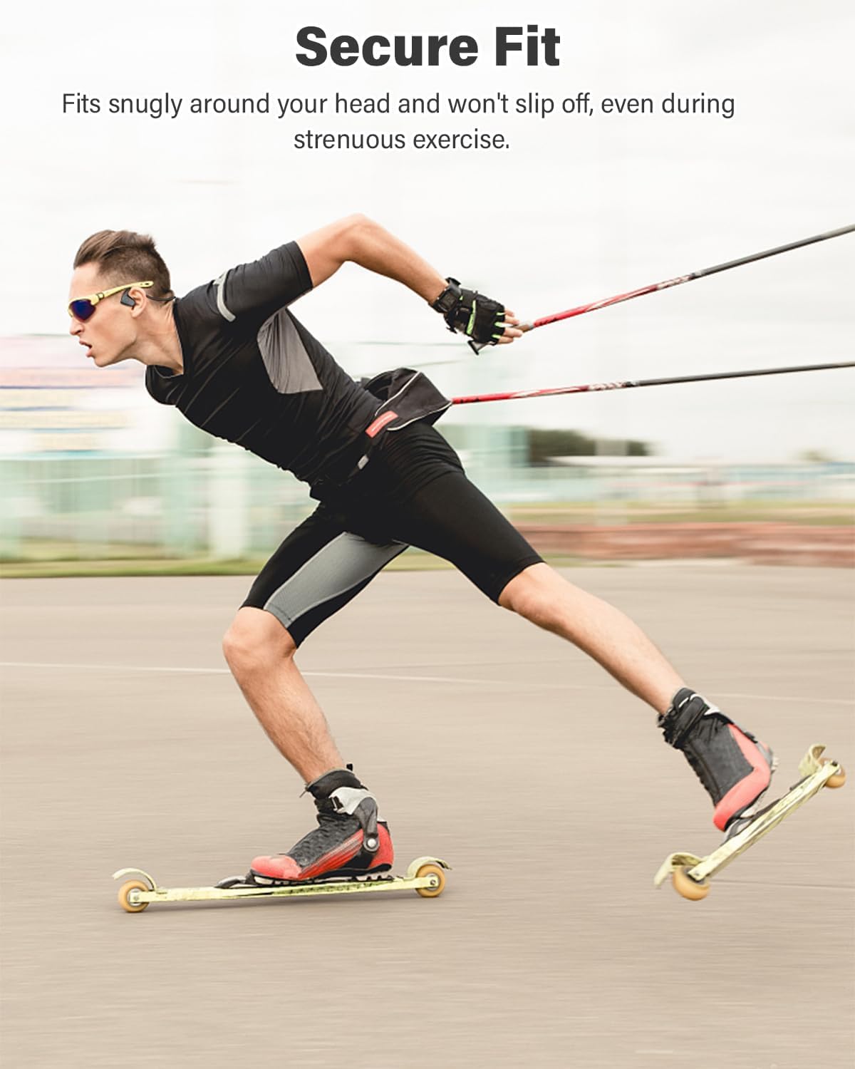 SANOTO Knochenschall Kopfhörer für Läufer Fahrrad Fitness, Schwarz | Open Ear, Bone Conduction Kabellos, Bluetooth 5.3, Lange Akku, IPX5 Wasserdicht Schweißfeste, 22g Leicht, Sportkopfhörer