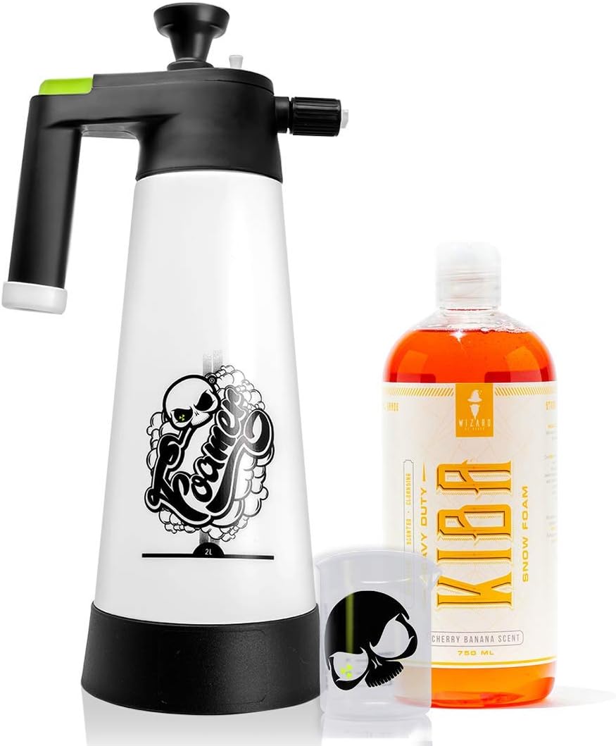 Nuke Guys Nuke Guys Foamer - Juego de espuma de nieve (2 L, pulverizador de espuma Wizard of Gloss Kiba de 750 ml, vaso medidor de Nuke Guys de 150 ml, escalado con forma de calavera de Nuke Guys