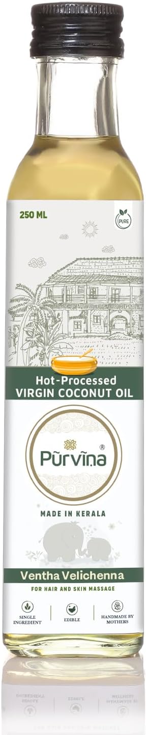 Purvina ® Pure Virgin Coconut Oil (Ventha Velichenna) - 250 ml | Safe to Eat | Chemical-Free | 0 to 6 years | Handmade Urukku Velichenna | Single Ingredient