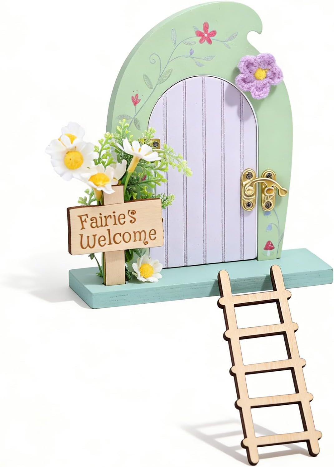 Wooden Fairy Door Miniature Kit, DIY Outdoor Tiny Door with Ladder
