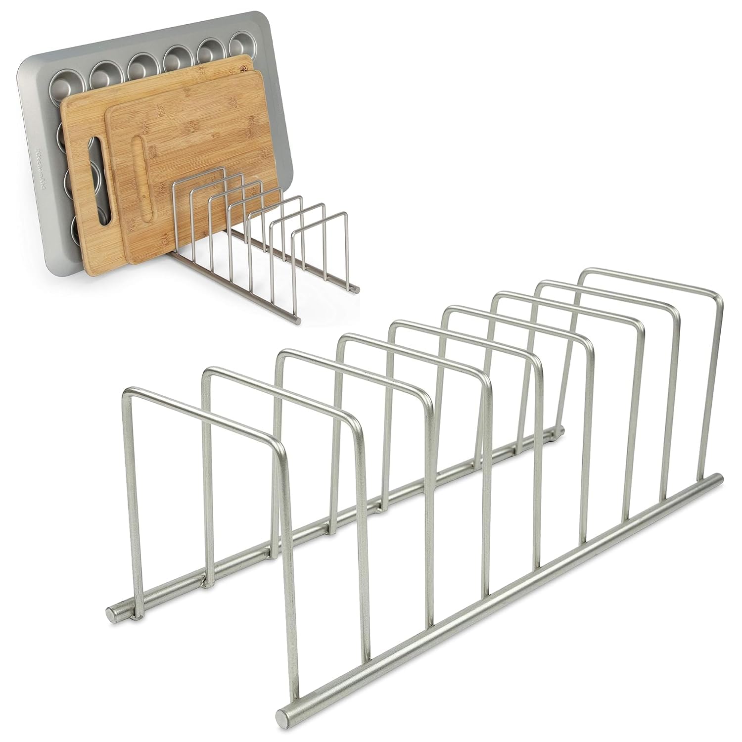 Spectrum Euro KitchenOrganizer MetalDish Rack CuttingBoard HolderStand for Countertop or InsideCabinet Organization,8 Slot Cutting BoardPlate DryingRack for BakewareStorage,Gold, 1 Count (Pack of 6)