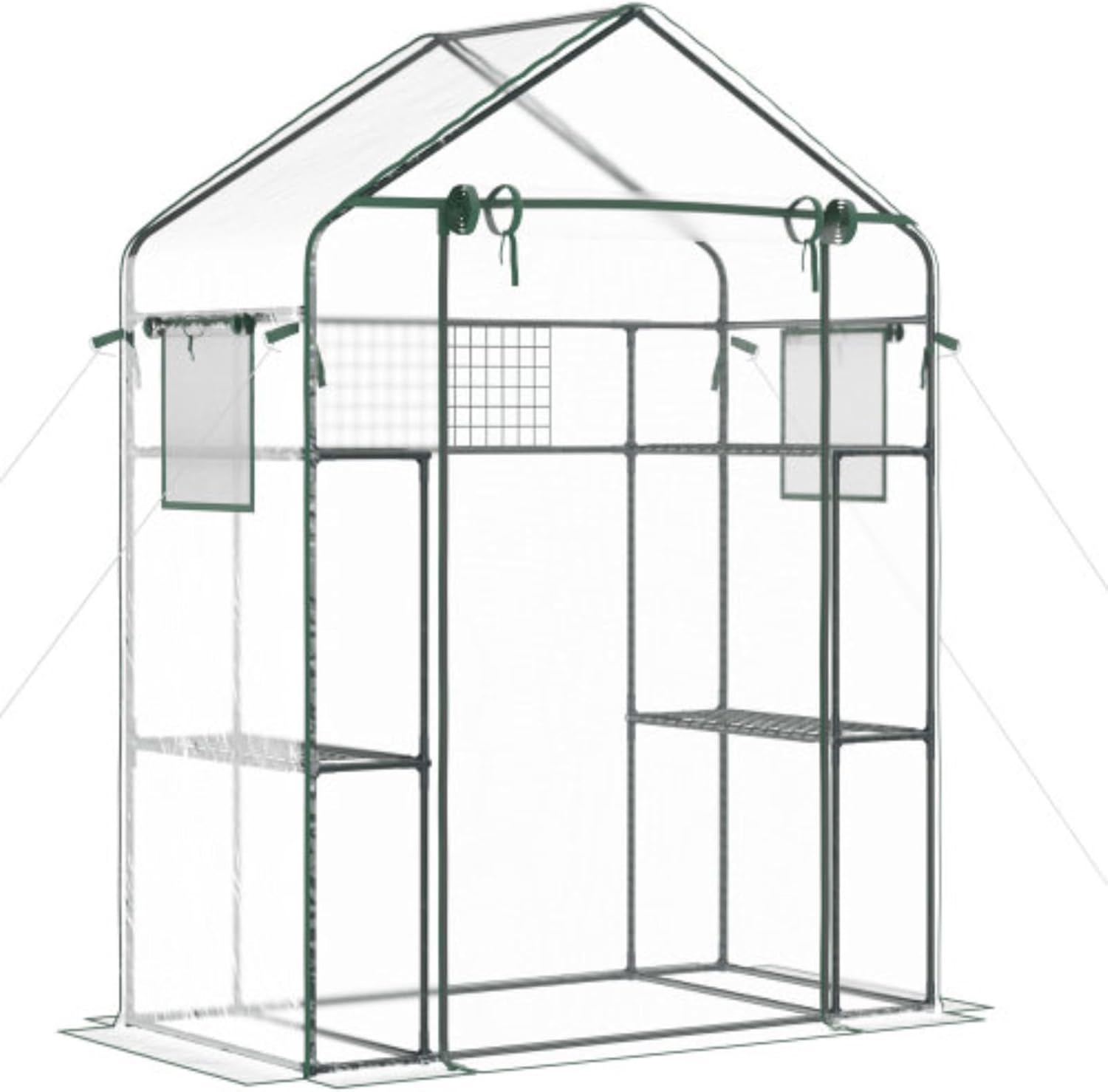 Small Portable Garden Greenhouse, Outdoor Walk-in Mini Greenhouse with Mesh Doors and Windows, with 3 Layers 6 Shelves, Trellises and Plant Labels
