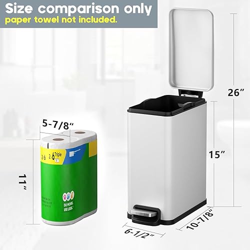 Miniatura 10 de Cubo de basura delgado para baño con tapa de cierre suave, cubo de basura de acero inoxidable de 1.6 galones con cubo interior extraíble, pedal