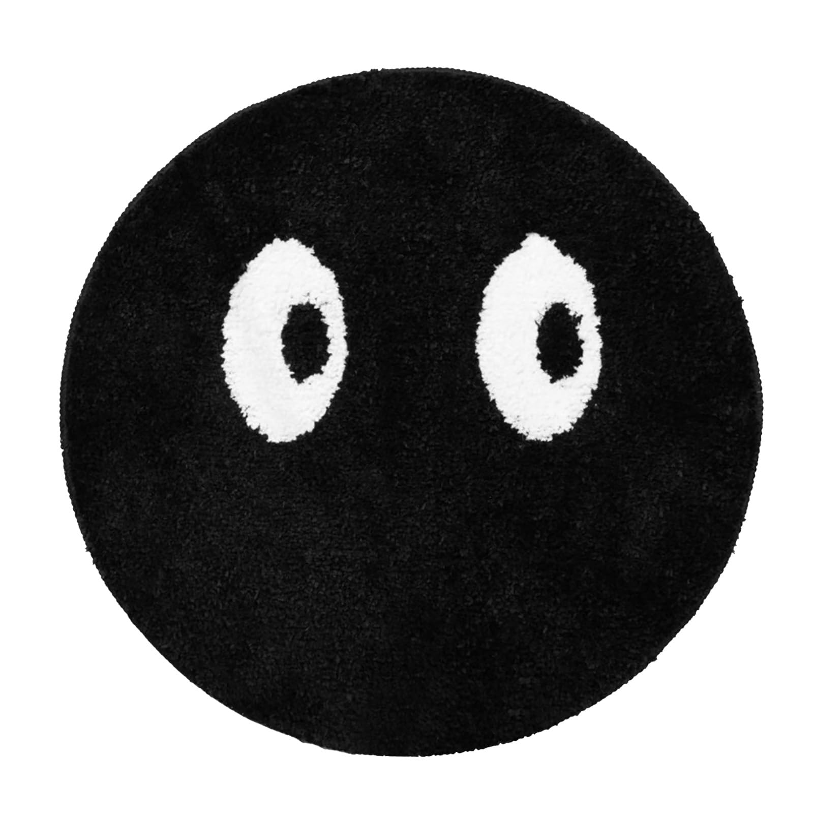Tapis rond visage mignon noir en flocage doux 60x60cm pour sol de chambre