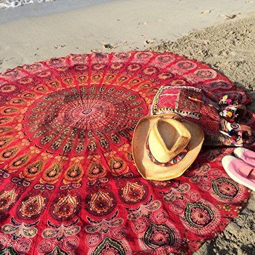 Beliebter runder Wandteppich, indisches Mandala, rund, Strandtuch, Wandbehang, Hippie, Boho, , Baumwolle, Tischdecke, rund, Yoga, Picknick, 177,8 cm, Rot Cover