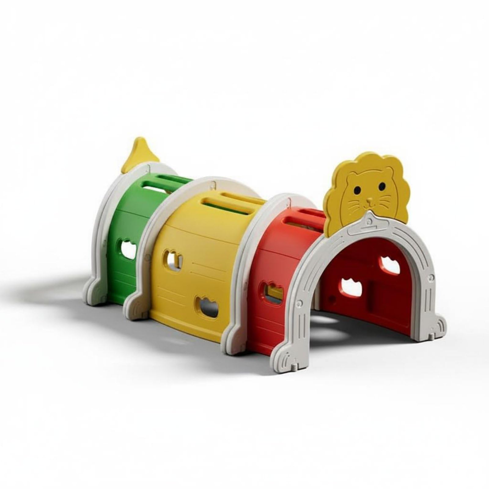 predolo Krabbeltunnel Kinder Spiel Tunnel Kleinkinder Spielgerät Kriechrohr Klettertunnel Spielröhre aus HDPE für Aktives Kriechen Und Greifen Stärkt, Löwen-Tunnel, 3 Abschnitte, Mehrfarbig