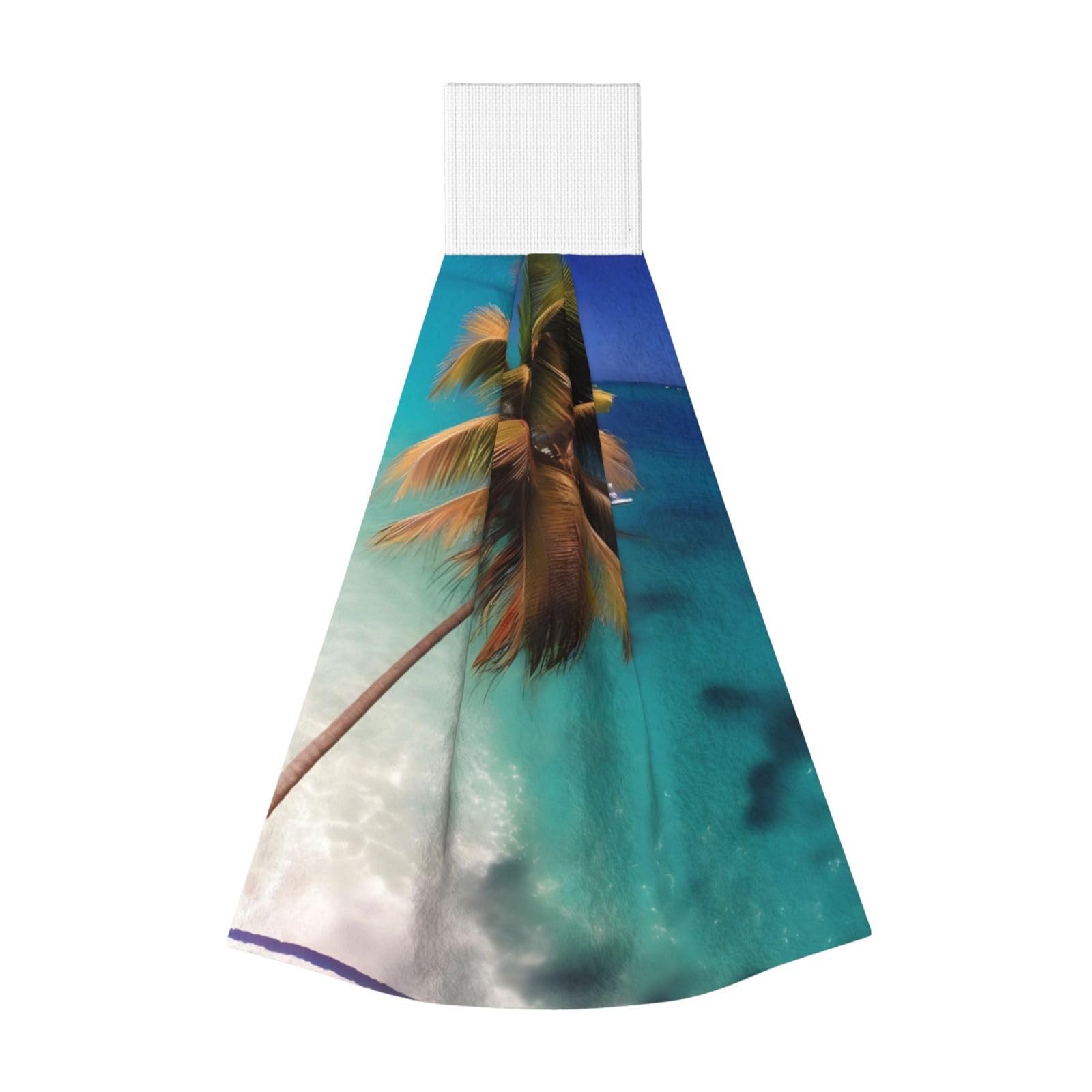 WUPngg Caribbean Islands Bathroom Tie Towels/Dish Cloth,Kitchen Hanging Towel, Coral Fleece Dry Cleaning Hand Dishcloths One Size