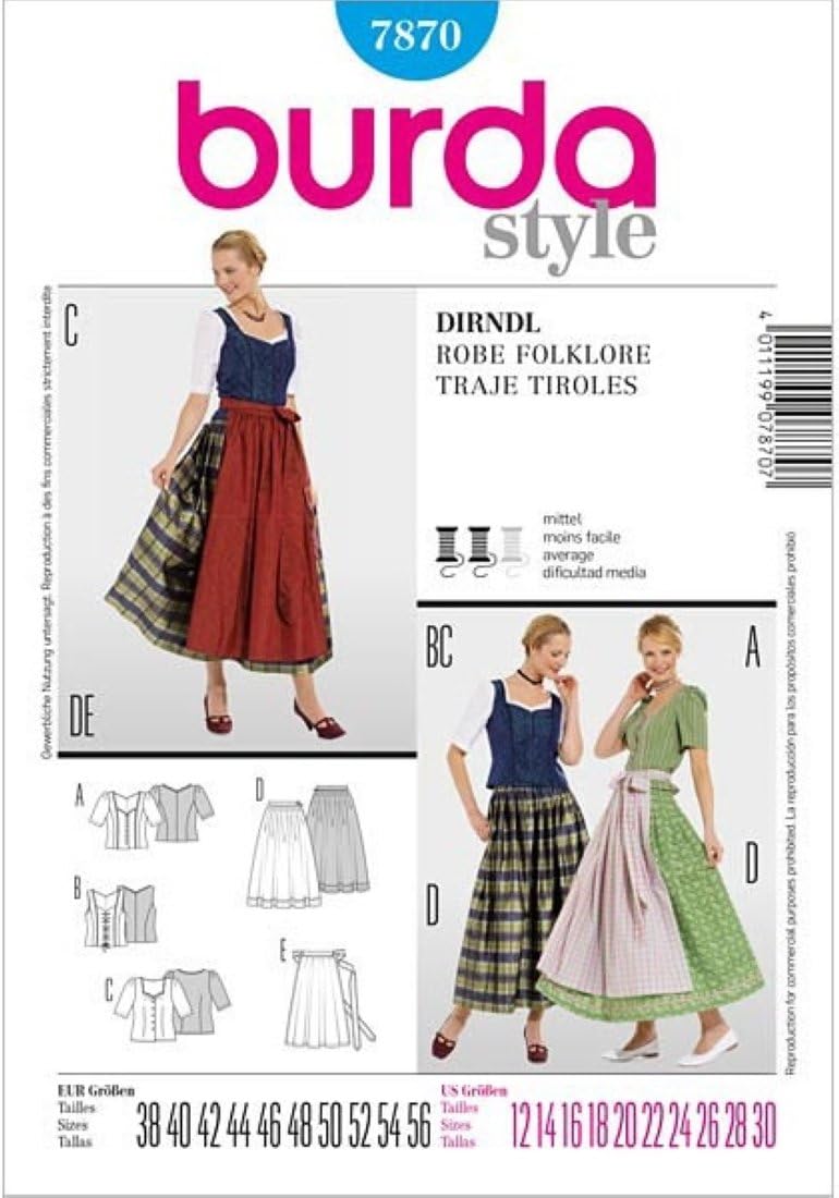 Burda Dirndl Dress Robe Folklore Sewing Pattern 7870