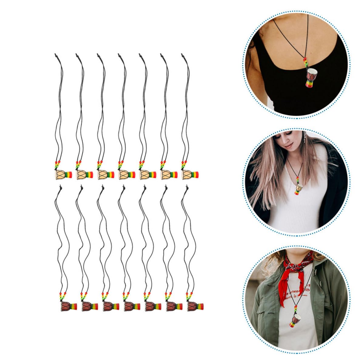 UPKOCH 14 Collane Ciondolo a Forma di Tamburo Africano Collane Decorative Uniche in Legno Naturale Set da 14 Pezzi per Donna Gioielli Chic per Regalo e Uso Quotidiano