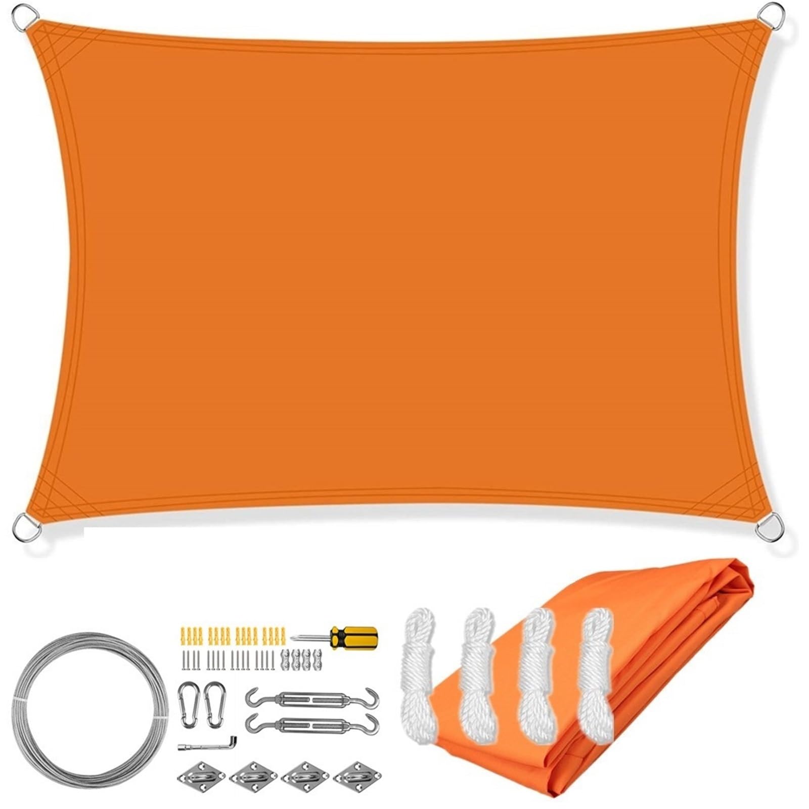Voile d'ombrage orange 2x3m avec kit de fixation complet 47 pièces pour extérieur