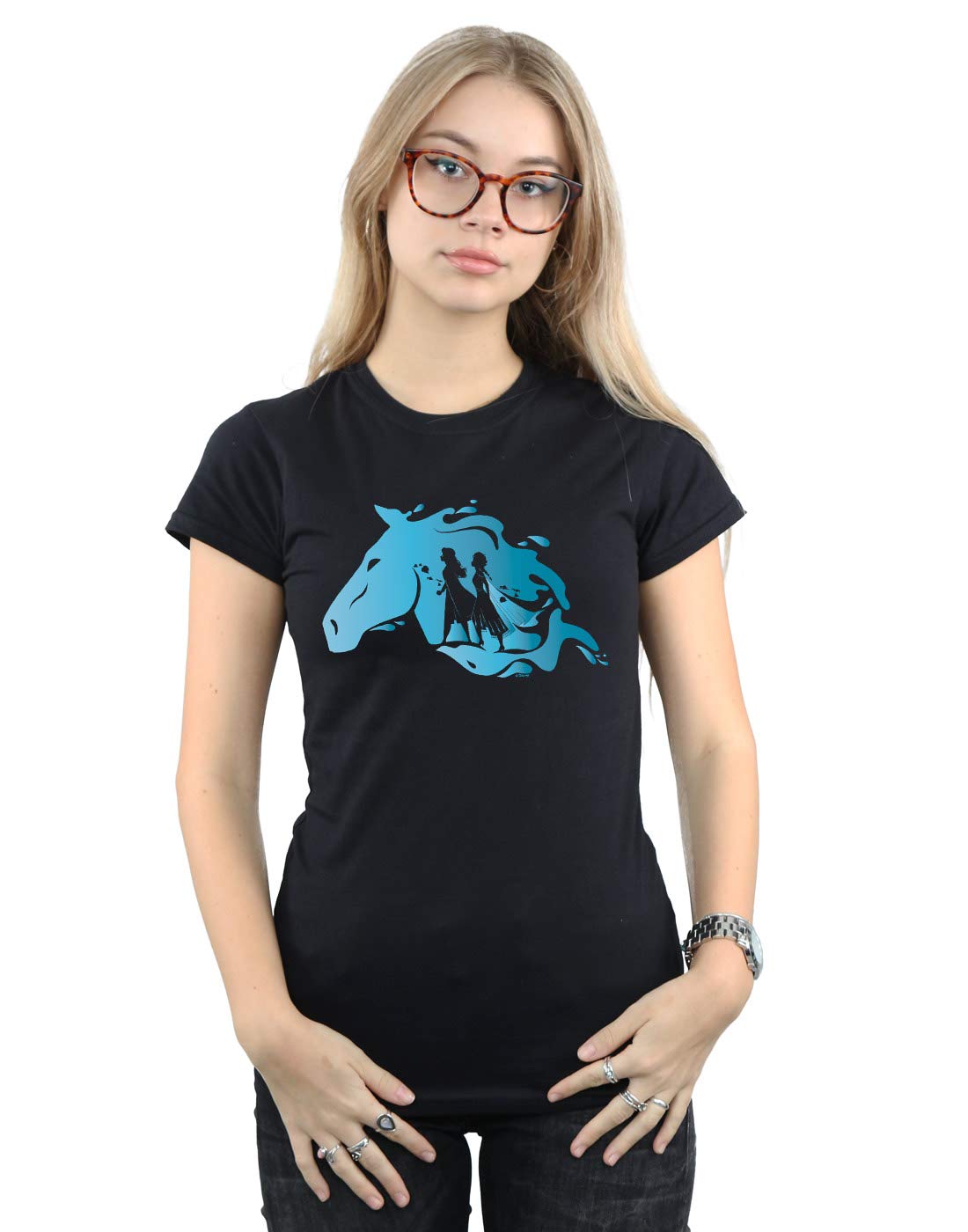 Absolute Cult Women's Black Disney Frozen 2 Nokk Silhouette T-Shirt Large