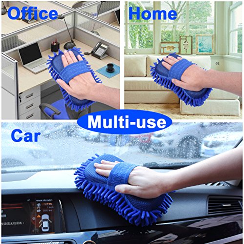 Eforcar Microfiber Chenille Car Wash Sponge, Double Sided Washing Sponge Built In Hand-Strap (Blue) #TOP2
